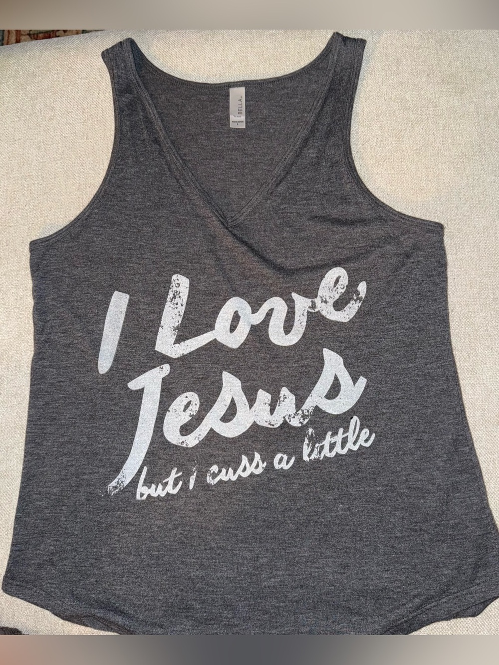 Bella Charcoal Grey 'I Love Jesus but I cuss a little' Graphic Tank